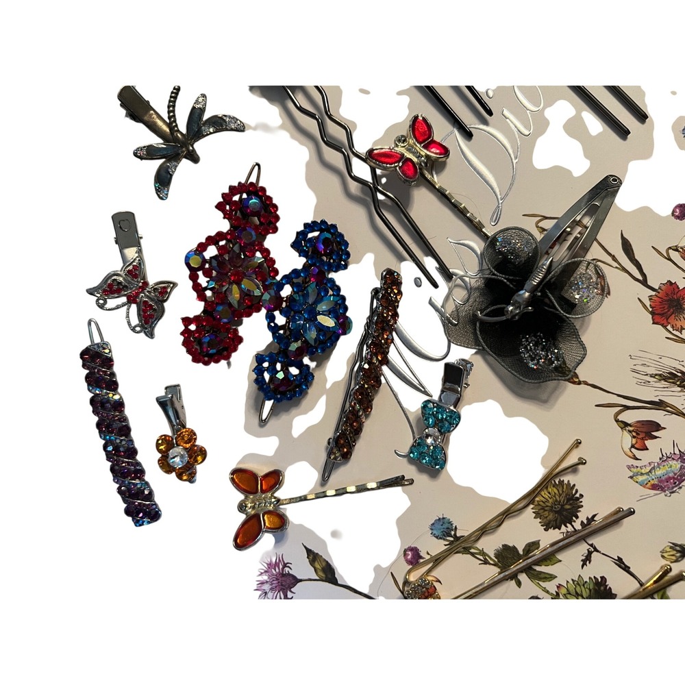 Luxe Rhinestone Hair Clip Lot (20) Butterfly Floral Crystal Accessories 15pc